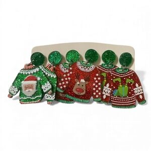 Set of 3 Glitter Christmas Sweater Earrings